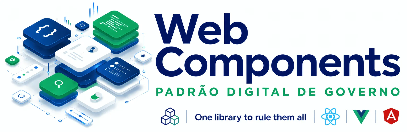 Ilustração da biblioteca de Web Components do GovBR-DS com diferentes elementos de interface.
